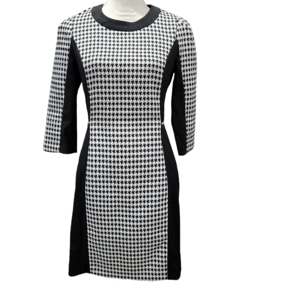 H&M Monochrome Houndstooth Dress 3/4 Sleeve pockets preppy academia NWT - Picture 2 of 16